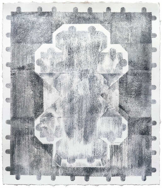 Fährten aneinander legen, 2022 – 37 × 32 cm; Kasein und Pigment auf Papier; Foto: Studio Jasmin Schmidt