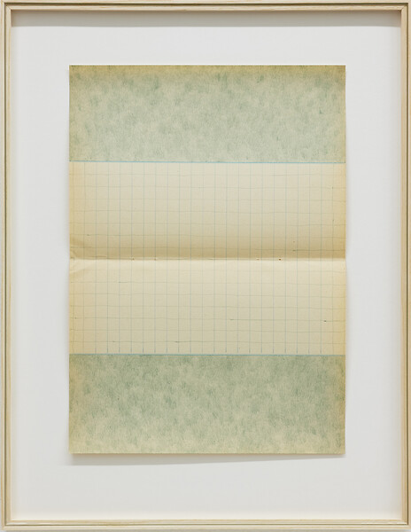 Landschaft ohne Berg (6), 2022 &ndash; Farbstift auf liniertem Papier; 29,7 x 21 cm; gerahmt; Foto: Annette Kradisch (gefördert durch: bbco Marken Raum GmbH)