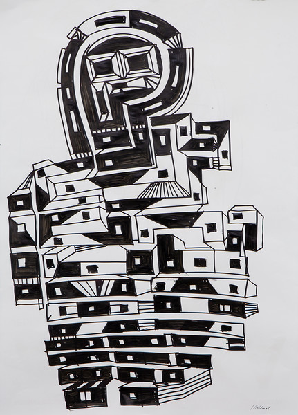 o. T., 2019 &ndash; 84 x 59 cm; Tusche, Filzstift auf Papier; Foto: Valentin Hesch