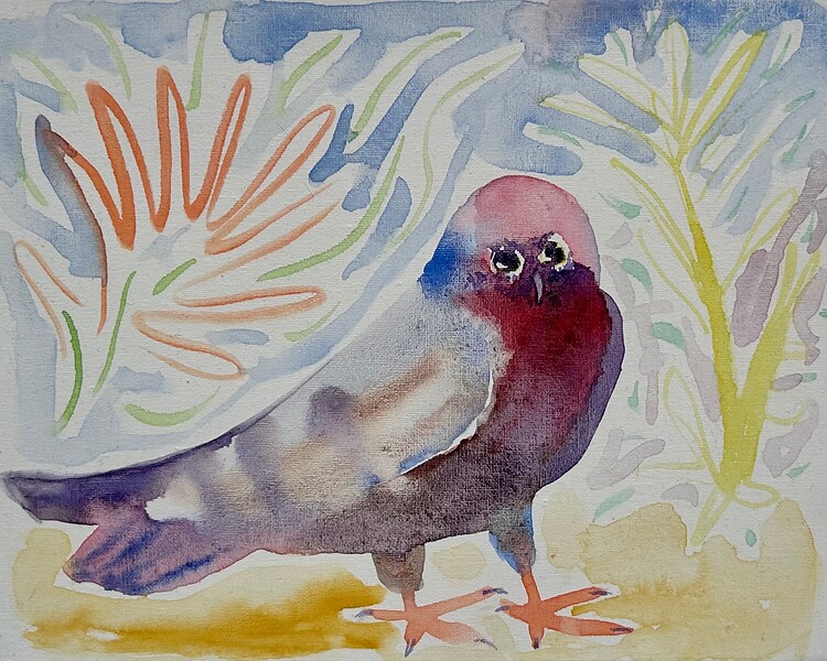 Erfolgreicher Vogel, 2024 &ndash; 40 x 30 cm, japanische Tusche auf grundierter Leinwand; Foto: Studio Sebastian Tröger