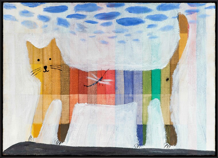 Seabstian Tröger, Der Sonntagsspaziergang der Katze, 2022 &ndash; 52cm x 72cm; Öl und Acryl auf Leinwand; Foto: Tim Hufnagl