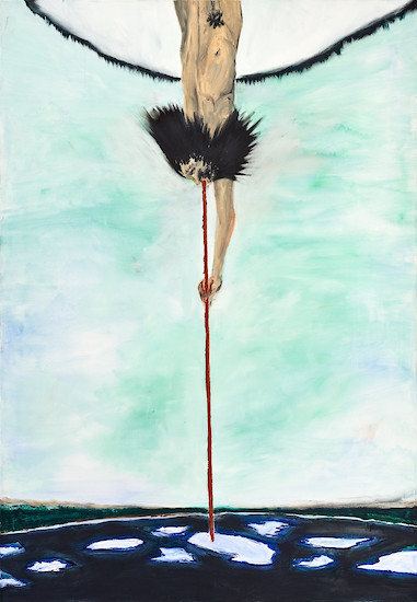 Sebastian Tröger, "Artist mit letztem Strohhalm und schönem Ausblick", 2014 &ndash; 180 x 125 cm; Öl/Acryl/Leinwand; Foto: Tim Hufnagl