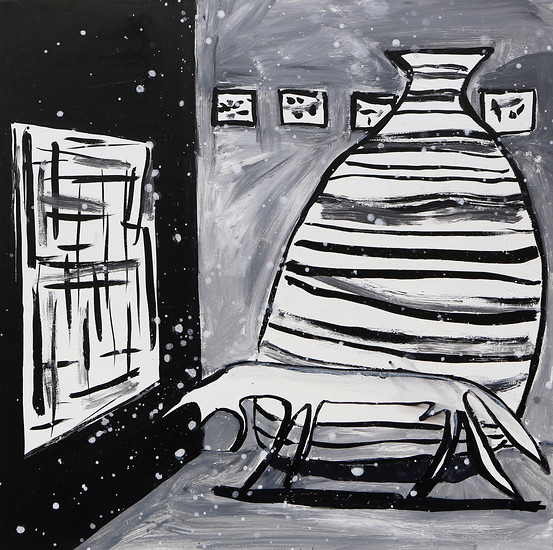 Ausstellung im Winter, 2019 &ndash; 100 x 100 cm; Tusche und Acryl auf Leinwand; Foto: Tobias Tragl