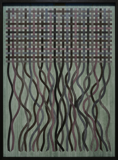 Andreas Oehlert, Naht (12), 2024 &ndash; 76 x 56 x 4,5 cm; Aquarell, Papier, ﻿﻿schwarz gebeiztes Holz; Foto: Annette Kradisch