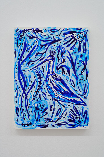 Sebastian Tröger, Ein gut gelaunter Löffler, 2025 &ndash; 24 x 18 cm; Tusche auf Holz; Foto: Studio Jasmin Schmidt