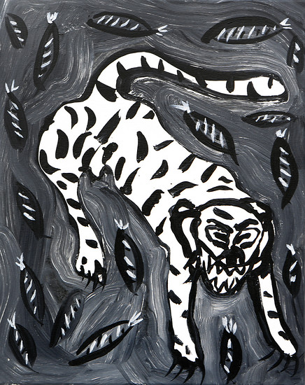 Tigerhund, 2019 &ndash; 50 x 40 cm; Tusche und Acryl auf Leinwand; Foto Tobias Tragl