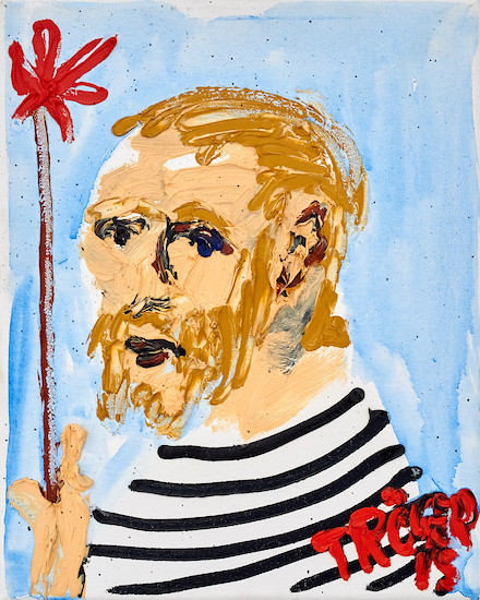Sebastian Tröger, "Selbst als Wirtschaftsflüchtling", 2016 &ndash; 30 x 24 cm, Öl/Acryl auf Leinwand; Foto: Tim Hufnagl