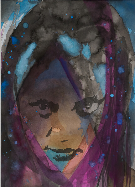Snow Girl (A Warmth in the Cold), 2024 &ndash; 29,5 x 21 cm; Aquarell, Tusche, Bleistift, Gouache; Foto: Annette Kradisch